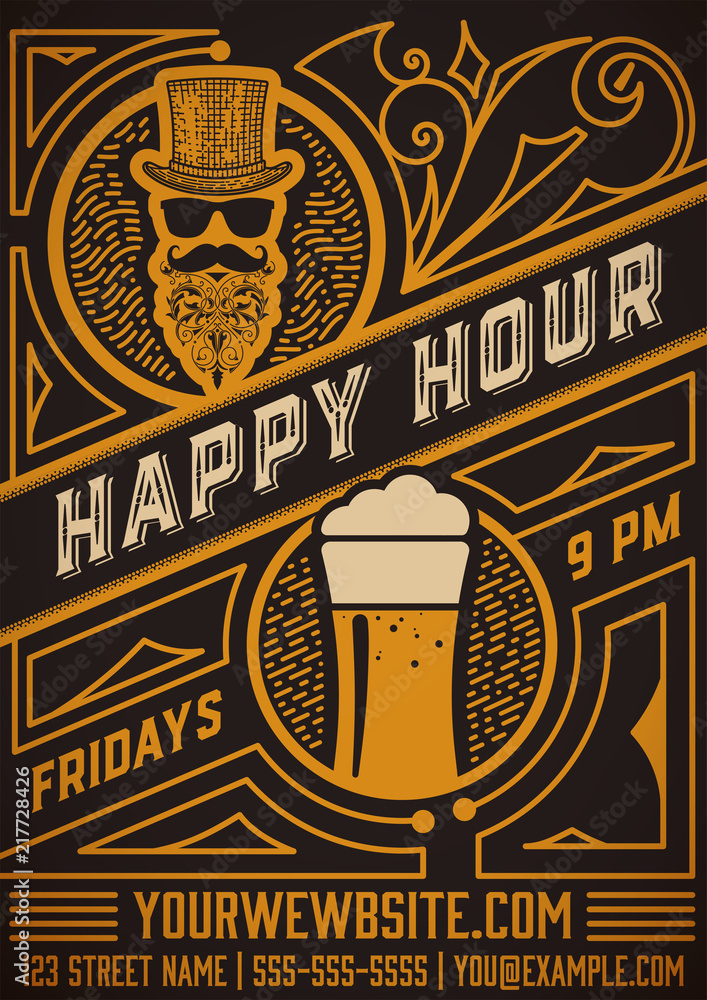 Happy hour poster. Vintage Style Stock Illustration