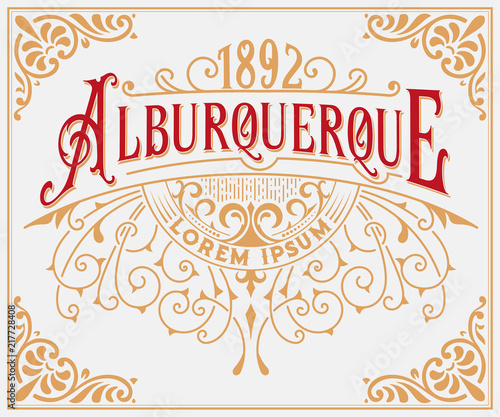 Vintage Logo with floral frame. Vector. Organized by layers