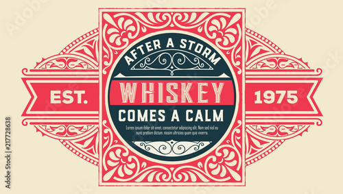 Whiskey label with old frames. Vector layered