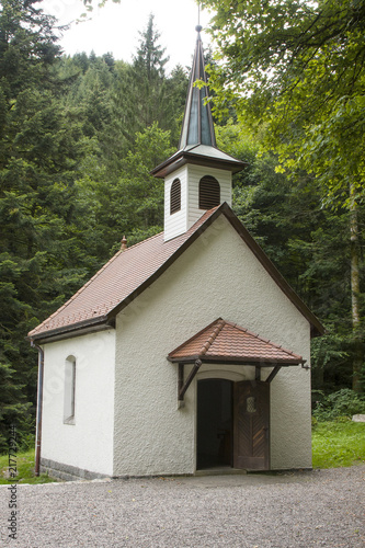 Little chapel in the forest near Saint Nicolas waterfall in Vosges France