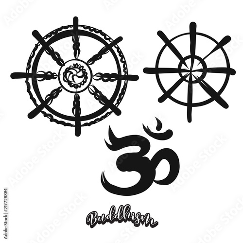 Set of hand-drawn Buddhism symbols