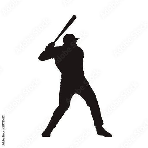 Baseball player isolated vector silhouette. Batter