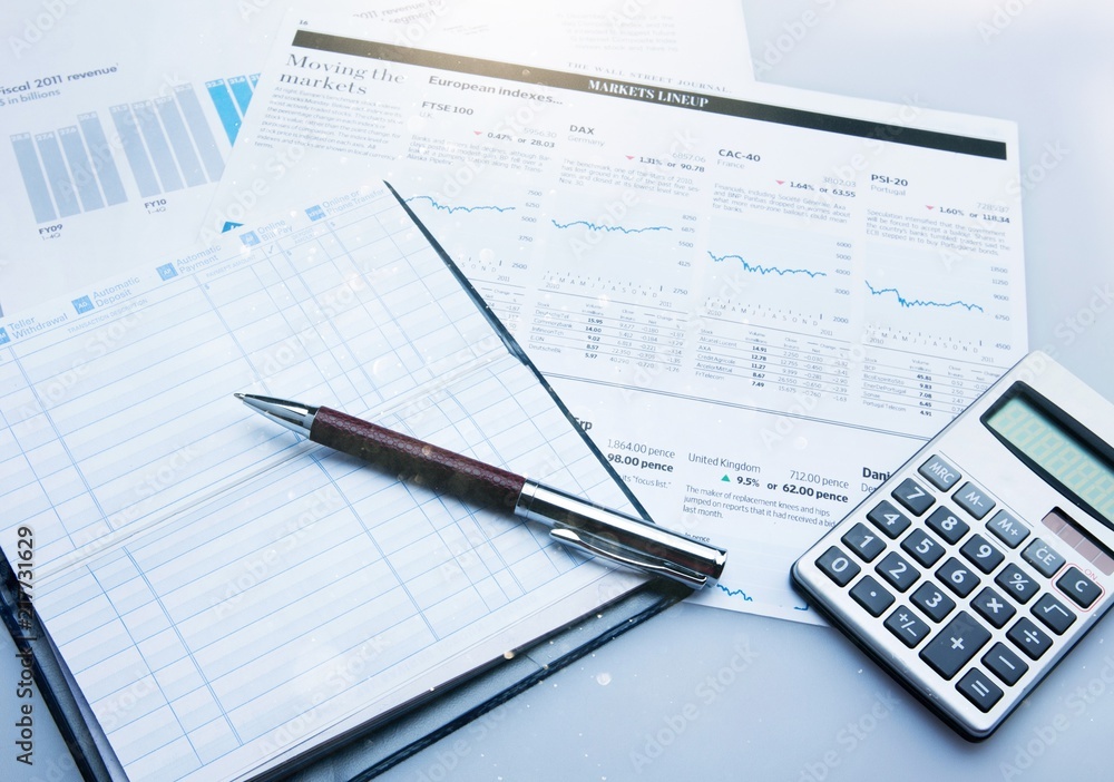 Calculator, pan and the financial report Calculator, pan and the financial report