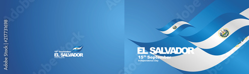 Independence Day El Salvador flag ribbon two fold landscape background