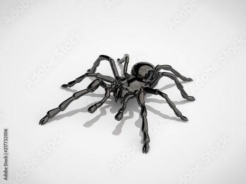 black, giant spider, tarantula, reflective leather, on a white background. 3D rendering