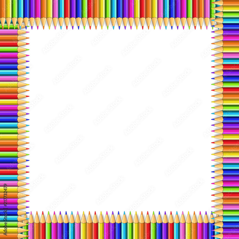 Vector colorful square frame made of pencils on white background