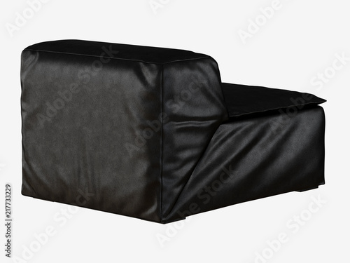 Soft black leather chair on a white background 3d rendering