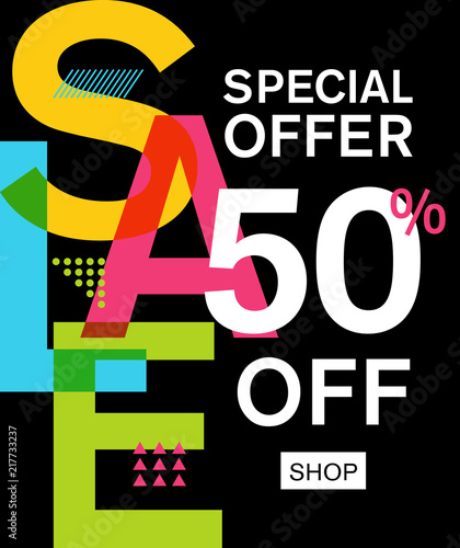 Big sale template banner, Special offer up to 50% off. Flat vector illustration