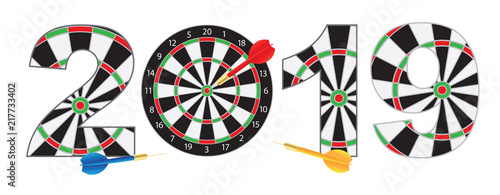 2019 Numerals with Dartboards and Darts color Illustration