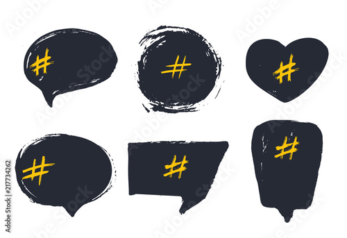 Set of empty bubble banners with hashtags. trendy design for young slang words. Vector illustration
