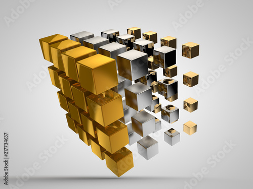 an array of silver cubes on a white background  3d rendering