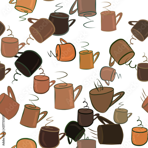Seamless abstract coffee cup illustrations background. Drink, template, wallpaper & effect.