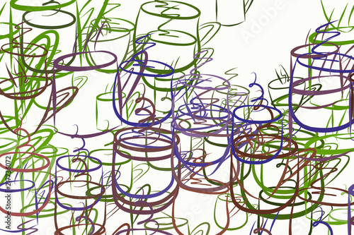 Decorative hand drawn coffee cup art illustrations. Mocha, line, repeat & brown. © BentChang