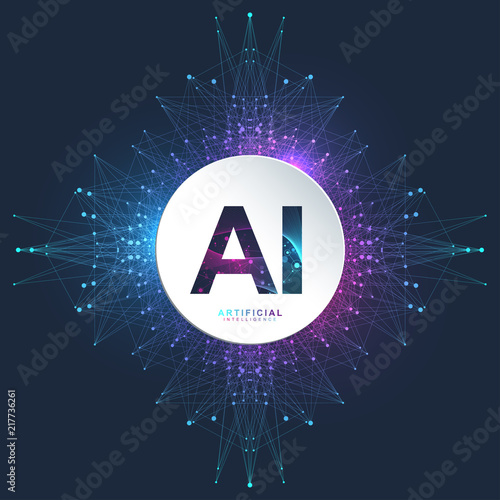 Artificial Intelligence Logo. Artificial Intelligence and Machine Learning Concept. Vector symbol AI. Neural networks. Deep learning and future technology concept design.
