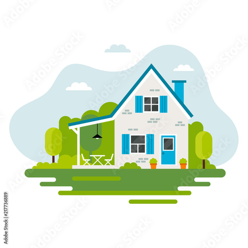 Cute house in flat style, vector illustration, real estate, housing, renting, investment, property management concept illustration.