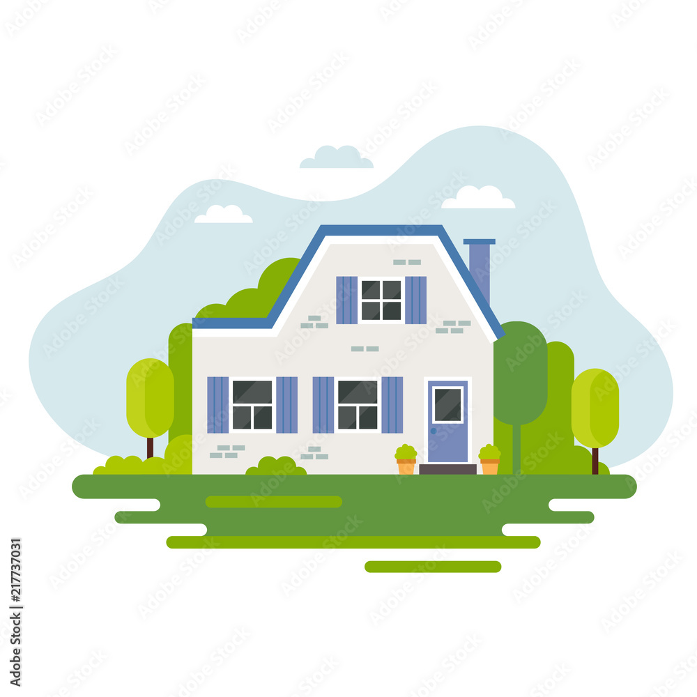 Cute house in flat style, vector illustration, real estate, housing, renting, investment, property management concept illustration.