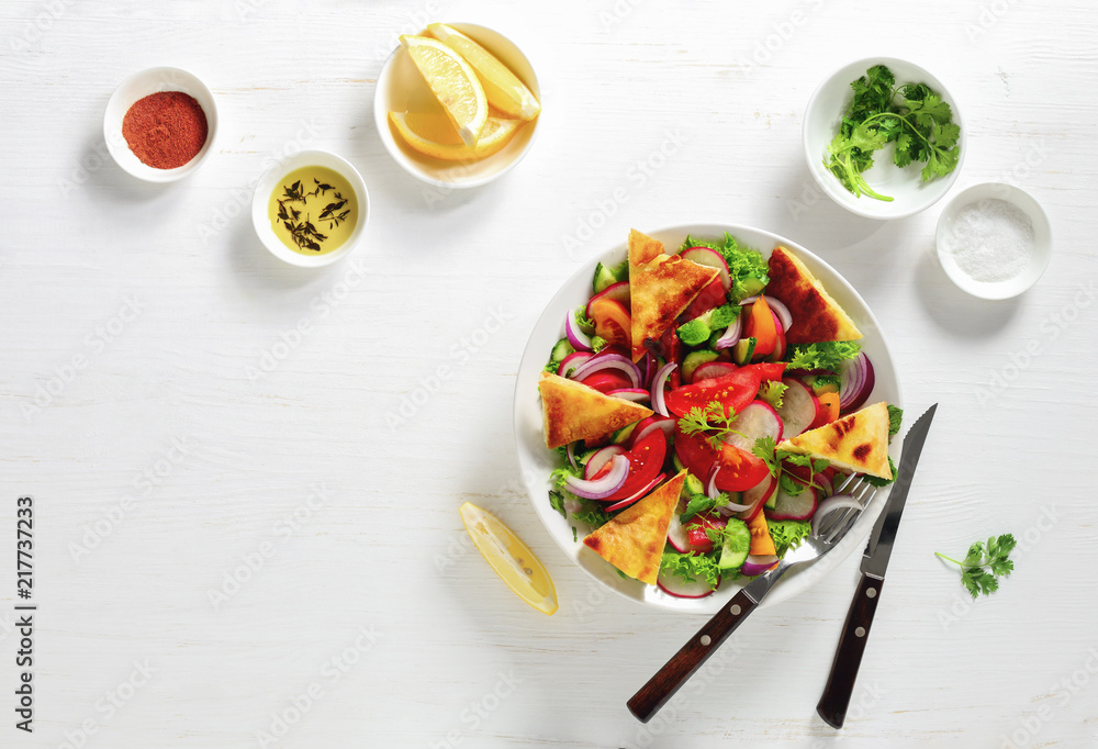 Fattoush salad served for one person Fattoush salad served for one person