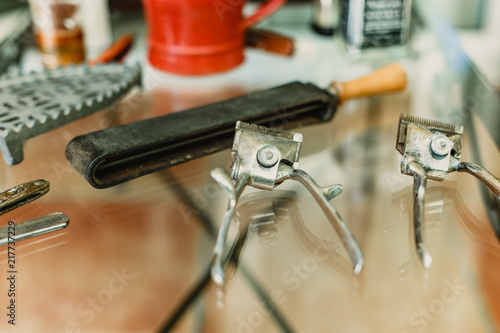 Blades and razor tools of a barber.