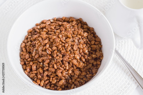 Chocolate flavoured crispy rice breakfast cereal