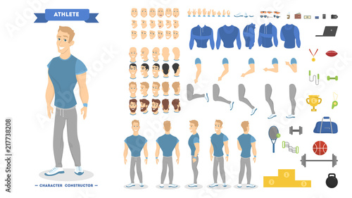 Athletic man character set for animation