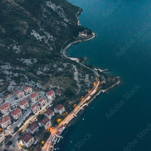 aerial view of kotor bay in the evening
