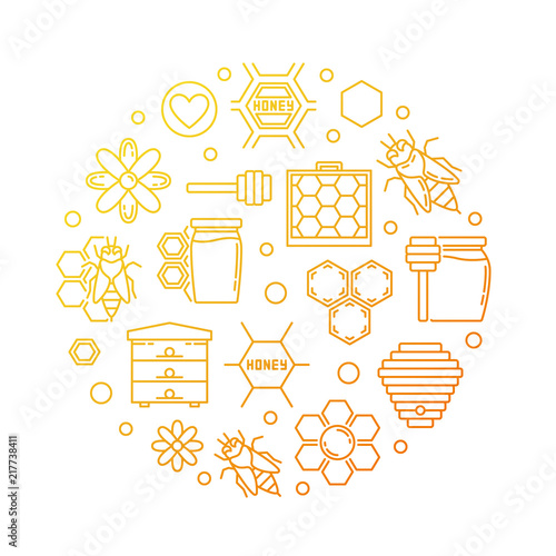 Honey and Beekeeping vector yellow line round illustration