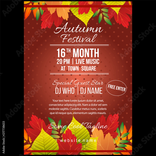 autumn festival poster template with leaves elements