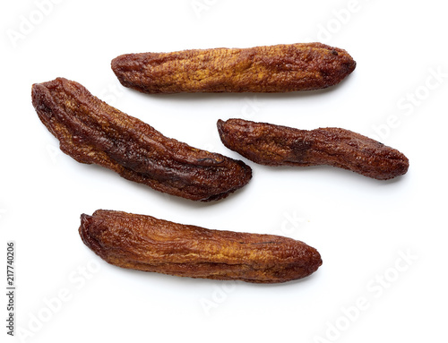 Dry whole banana isolated on white background. Top view. photo