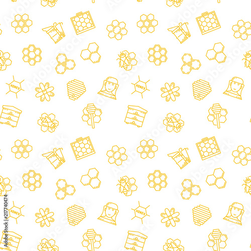 Beekeeping and Honey vector seamless pattern or background