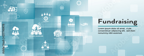 People Working Together to Fund Different Online Ideas w Money - Icon Set Web Header banner