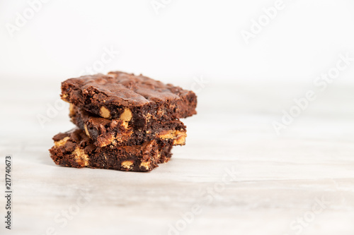 Stacked peanut butter chocolate brownies
