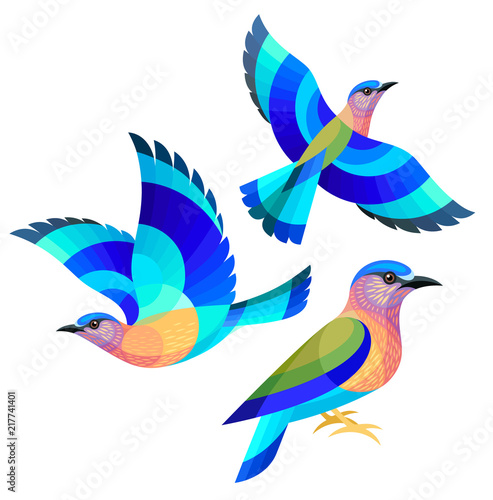 Stylized Birds - Indian Roller