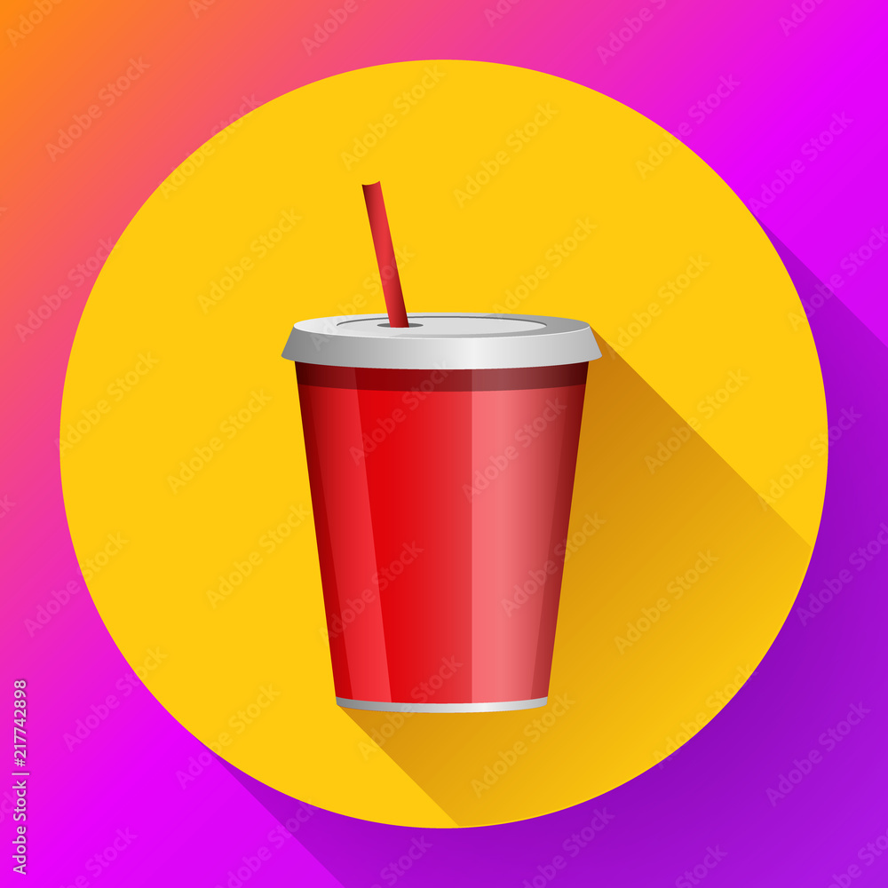 soda red plastic beaker with a tube for take-away. soda red plastic beaker with a tube for take-away.