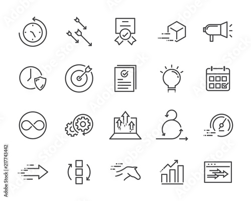 simple set of vector line icon, contain such lcon as speed, agile, boost, process, time and more