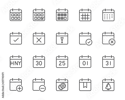 set of time relation vector line icon, such as calendar, reminder, day, year, event