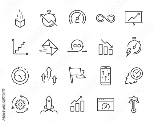 simple set of vector line icon, contain such lcon as speed, agile, boost, process, time and more