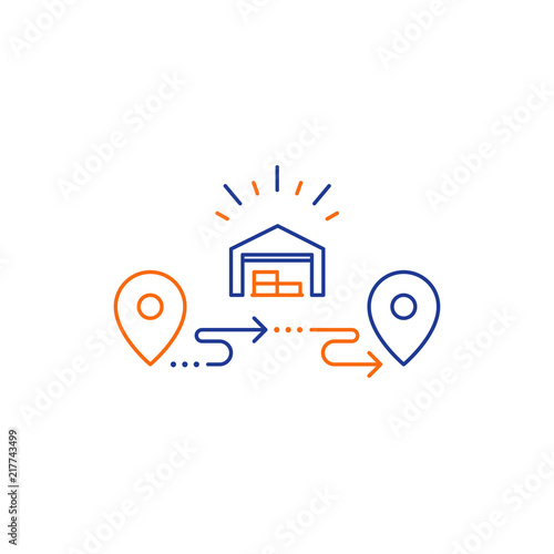 Delivery chain icon, order shipping, distribution warehouse services, relocation concept
