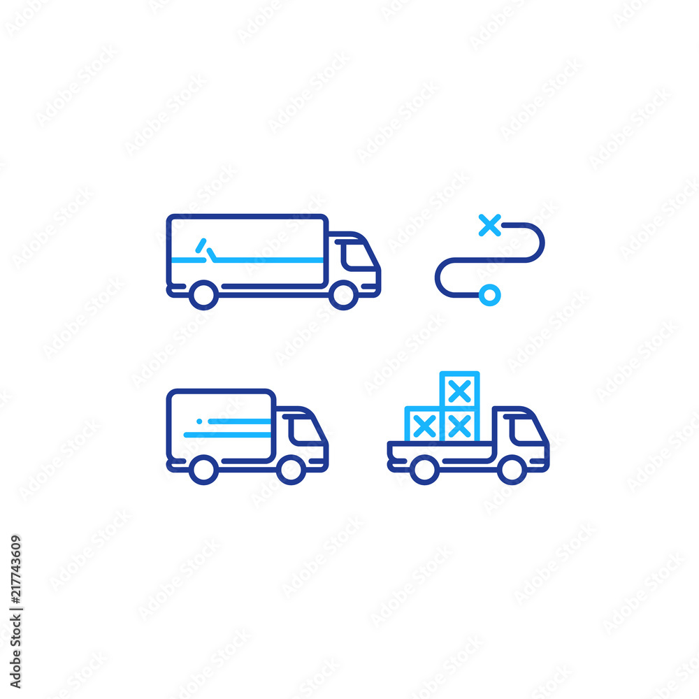 Lorry and pick up truck transportation, delivery services, logistics icon