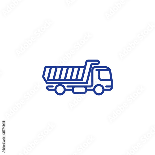 Side view tipper truck line icon, transportation vehicle