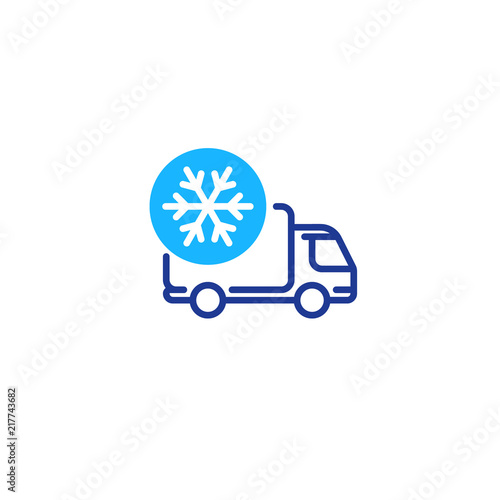 Freezer truck line icon, cold product delivery transportation