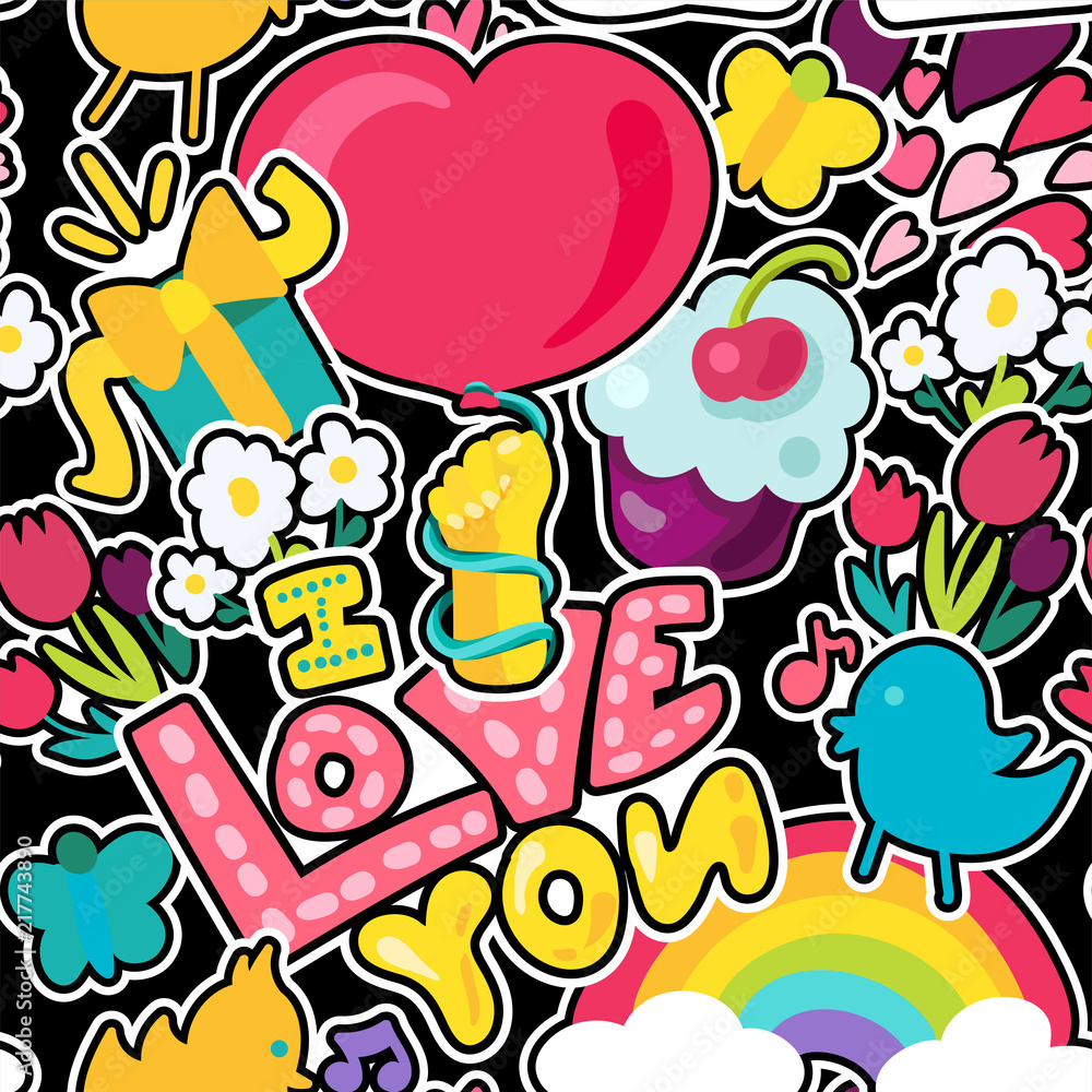 Fototapeta premium Vector Romantic Love Seamless Pattern