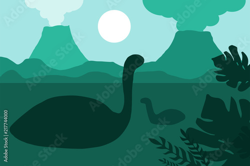 Floating dinosaurs near volcanoes