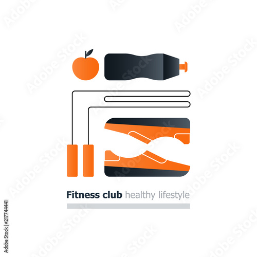 Sport activities concept, fitness stuff set, cardio training, healthy lifestyle