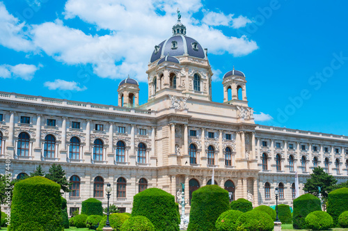 View of famous Natural History Museum with park on Maria Theresien Platz in Vienna, Austria