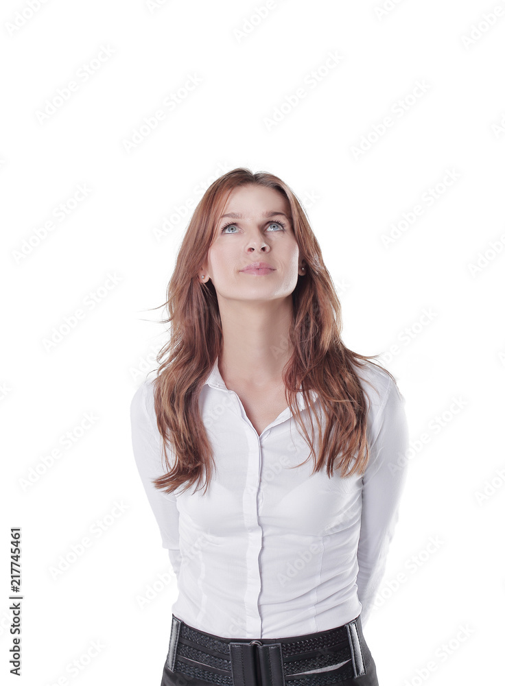close up.young business woman looking up at copy space close up.young business woman looking up at copy space