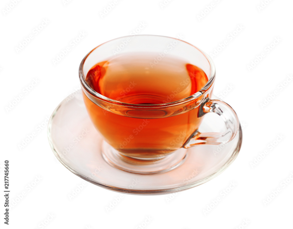 Transparent glass cup of black tea isolated Transparent glass cup of black tea isolated
