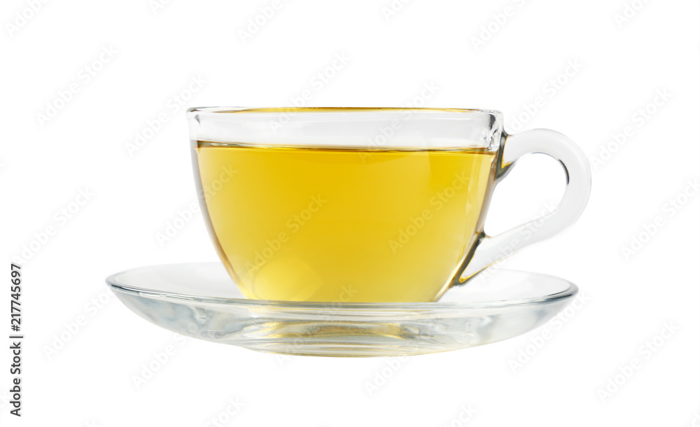 Transparent glass cup of green tea isolated Transparent glass cup of green tea isolated