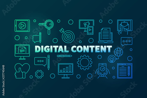 Digital Content outline vector bright horizontal illustration