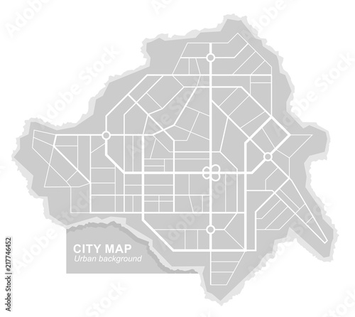 Abstract city map with line scheme of roads. Urban architectural background. Vector