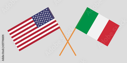 Crossed flags USA and Italy. Official colors. Correct proportion. Vector